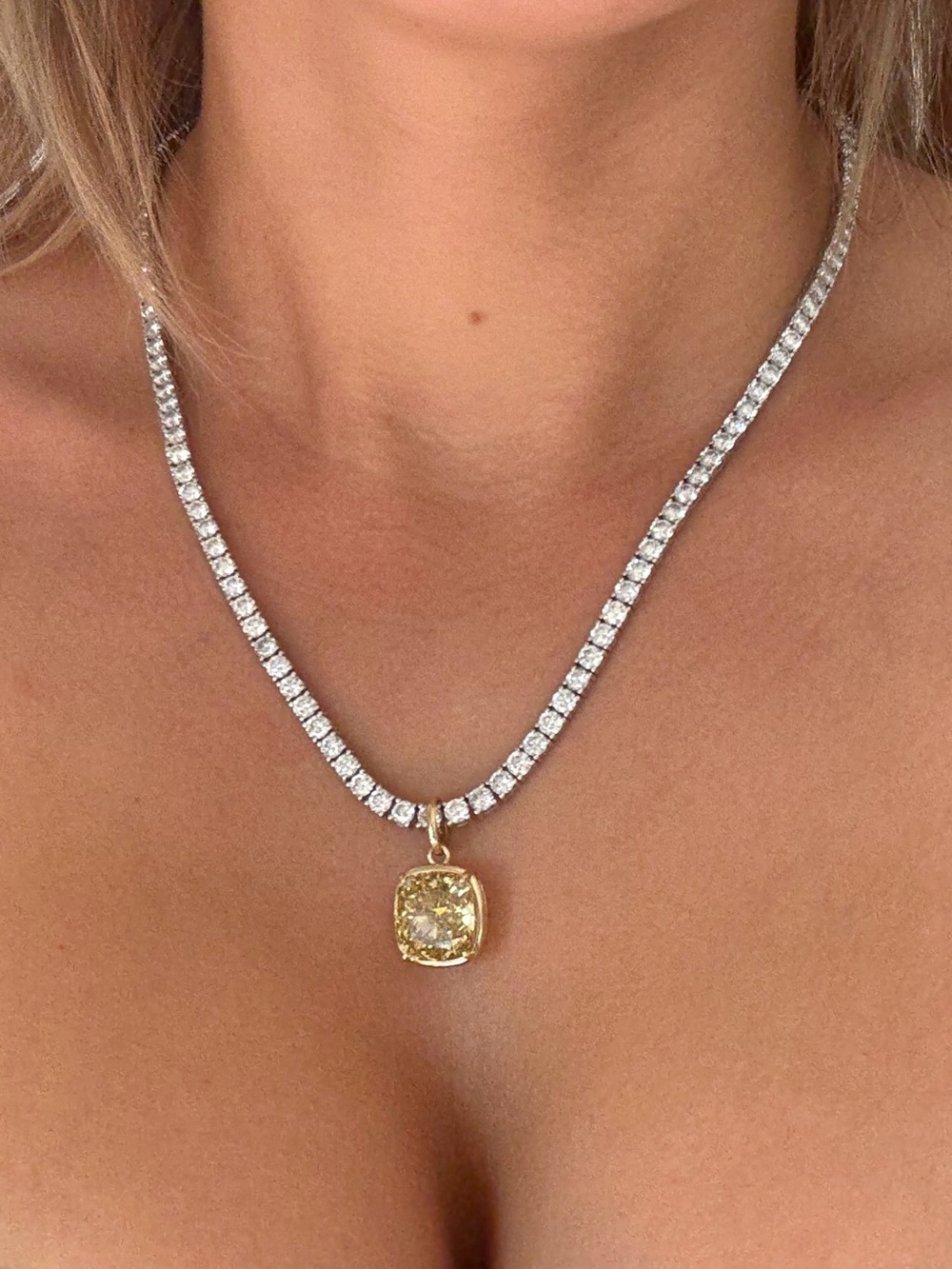 11.25 carat fancy intense yellow VS1 cushion cut lab diamond pendant